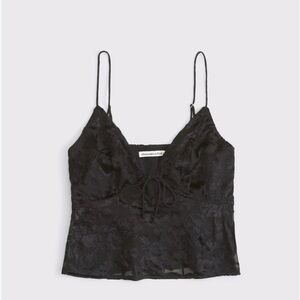 Abercrombie & Fitch Bella Black Satin Jacquard Cami Top Tie Front Small NWOT